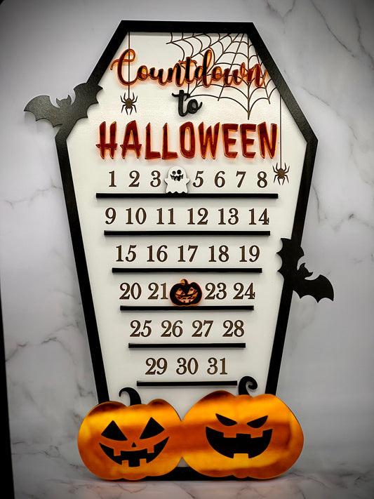 Countdown to Halloween Coffin Calendar with Moveable Ghost, Halloween Decoration