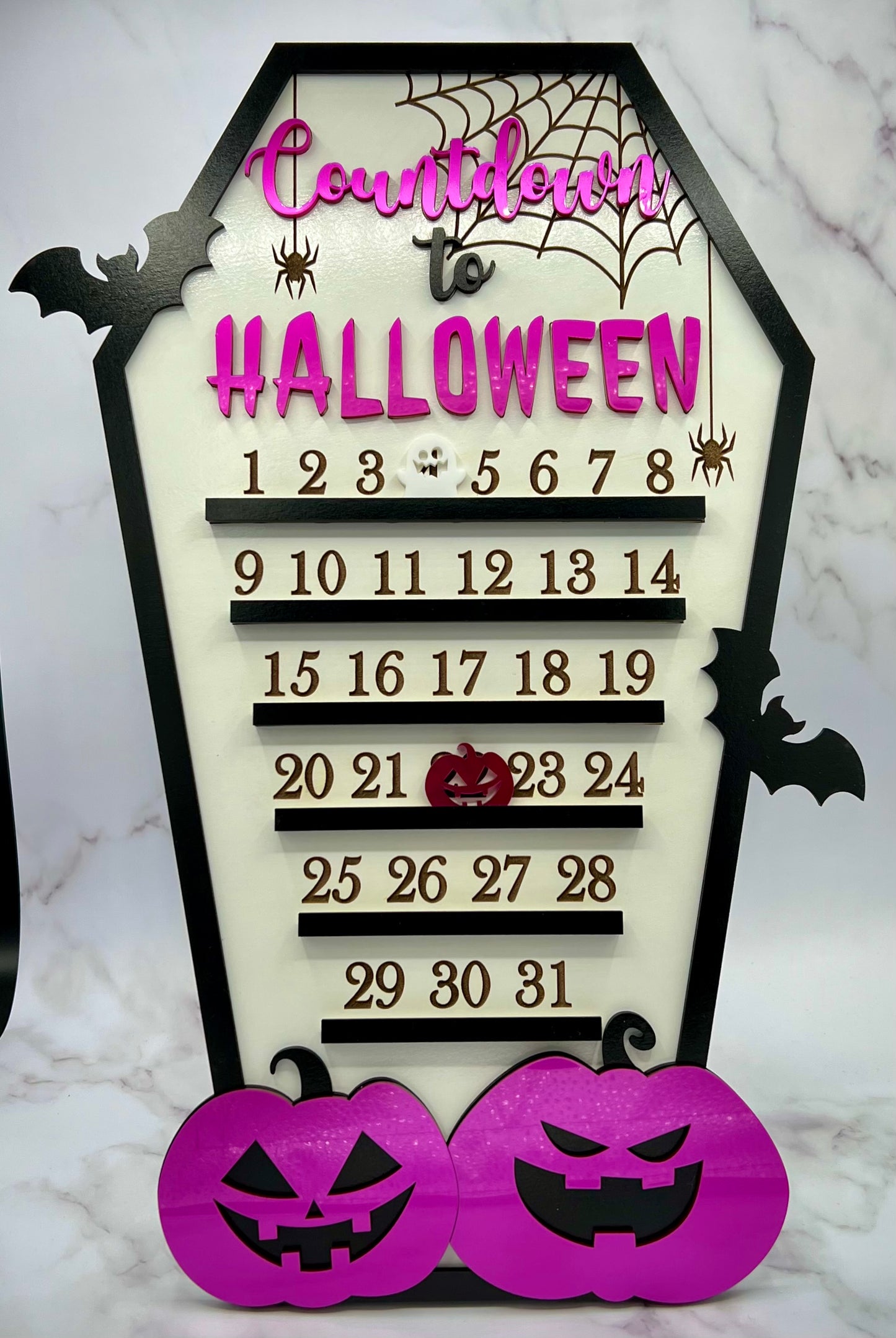 Countdown to Halloween Coffin Calendar with Moveable Ghost, Halloween Decoration